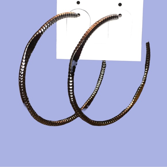 Black Ribbed Hoop Earrings, NWOT  **3 for $15* - Picture 6 of 8